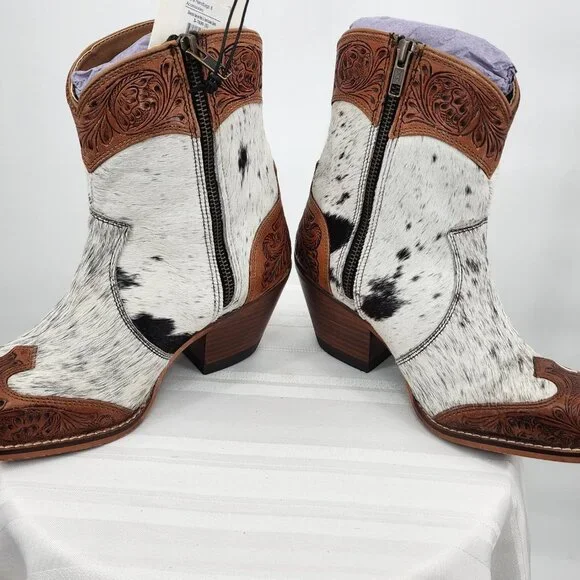 MYRA BAG Silverado Hair On Tooled Leather Shortie Cowboy Boots Size 6-11 NWT - Picture 9 of 13